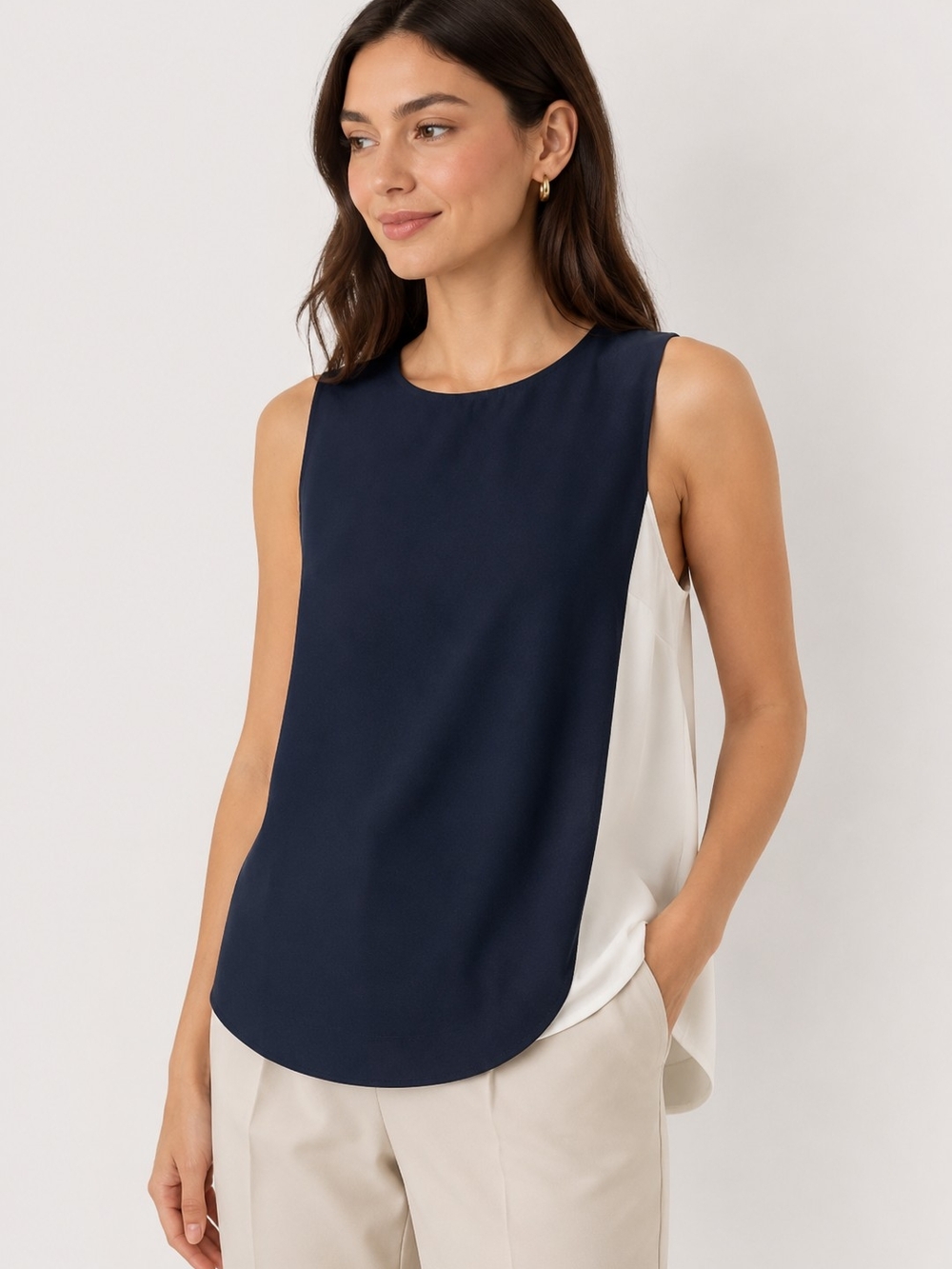 Ted Baker London Navy & White Colorblock Sleeveless Blouse